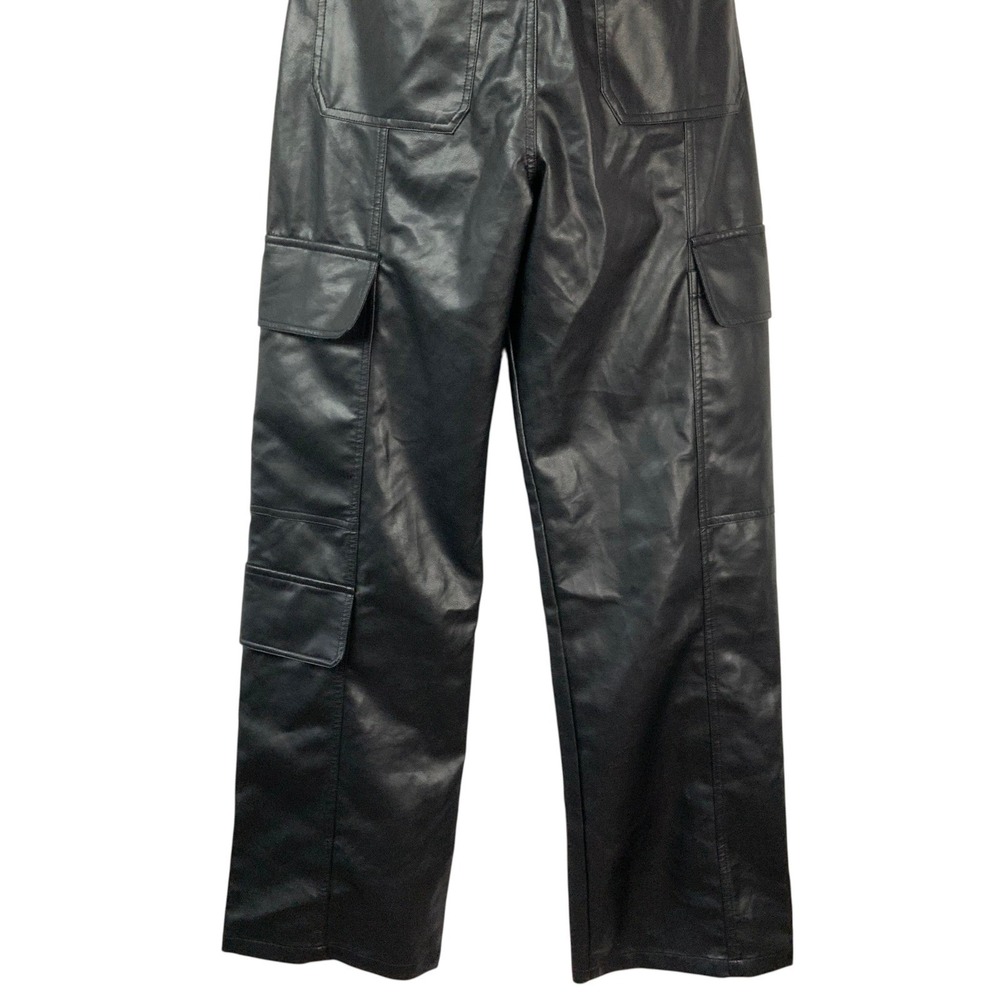 Nasty Gal Black Faux Leather Cargo Jumpsuit 6 Button Strapless Sleeveless Pocket - Picture 6 of 9